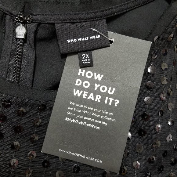 Who What Wear top 2X Plus Size sequin mesh overlay bedazzled bling party evening - Picture 10 of 11